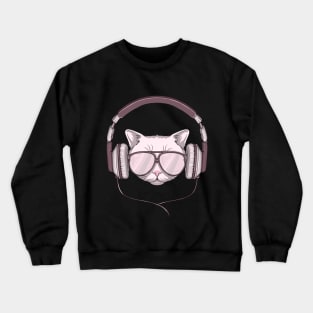 Cool cat is listen music Crewneck Sweatshirt